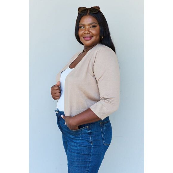 Doublju My Favorite Full Size 3/4 Sleeve Cropped Cardigan In Khaki - Picture 7 of 9